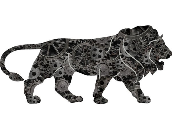 Decorative panther artwork made from intricate mechanical forms